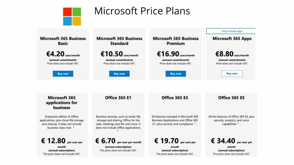 microsoft price plans