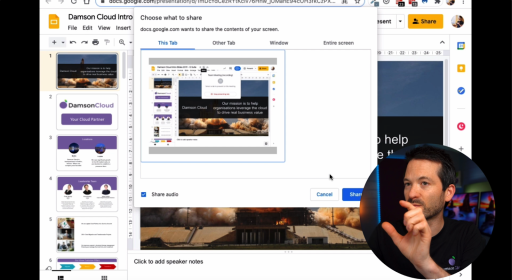 new google meet interface presenting a tab window