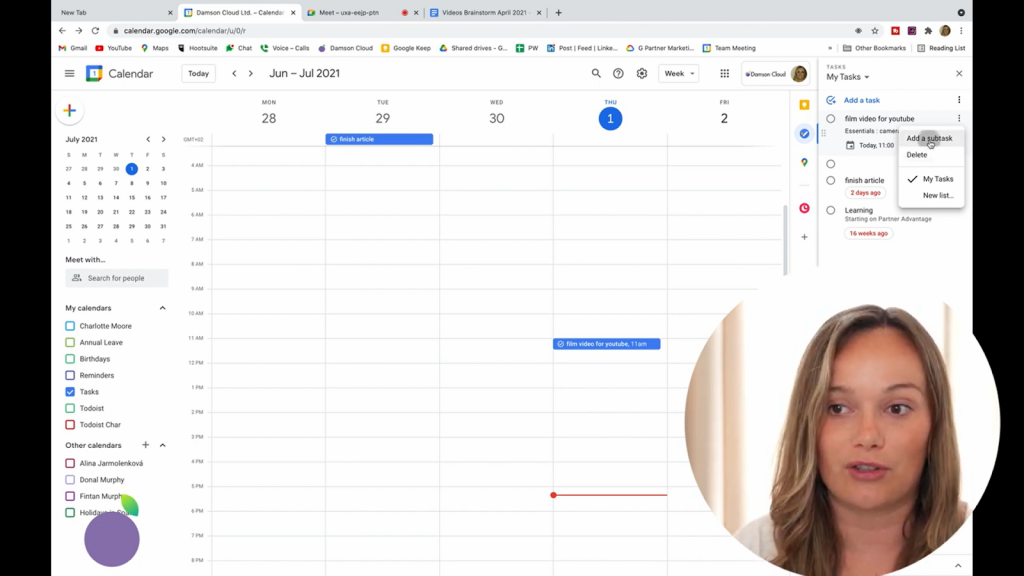 screenshot adding a subtask in google calendar