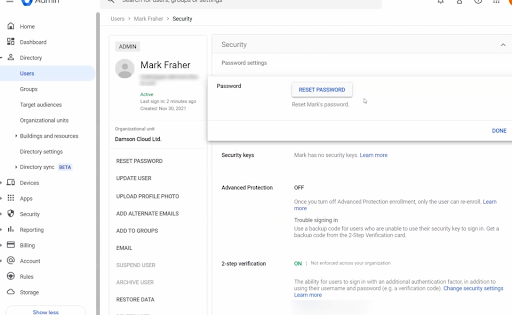 Google End User Security Settings