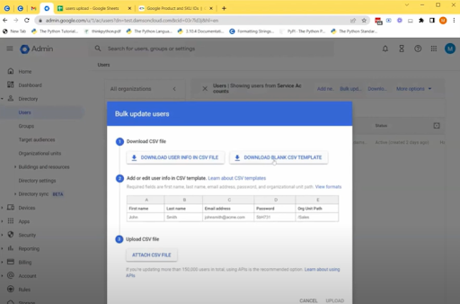 Bulk uploading users to Google Admin Console