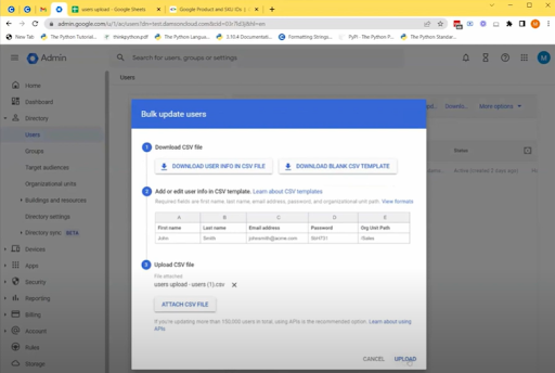 Bulk uploading users to Google Admin Console